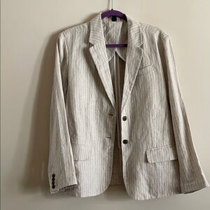 Lands' End Women's Beige Pinstripe Blazer linen 100%